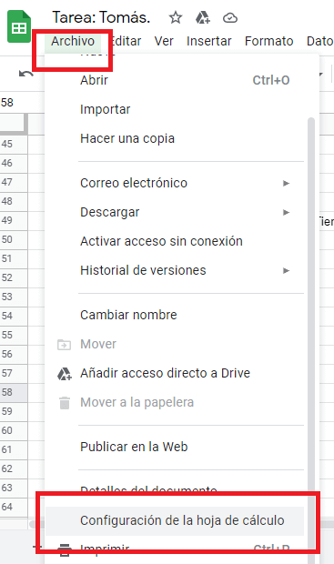 configuración archivo Google Docs